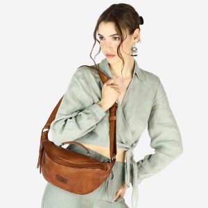 Groß Gürteltasche Damen Leder Hellbraun mit Reißverschluss